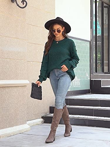 Xieerduo Fall Sweater For Women 2022 Pullover Sweaters Long Sleeve Tunic Tops Loose Green S #TOP1