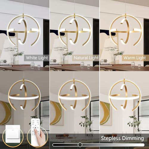 KELUOLY Modern Gold LED Chandelier, Dimmable Metal Brushed Globe Pendant Lights, Hanging Ceiling Light Fixture for Kitchen Island Living Room Room Dining Bedroom Hallway Entryway Foyer 13 Inchs by KELUOLY - Used condition - Image 7
