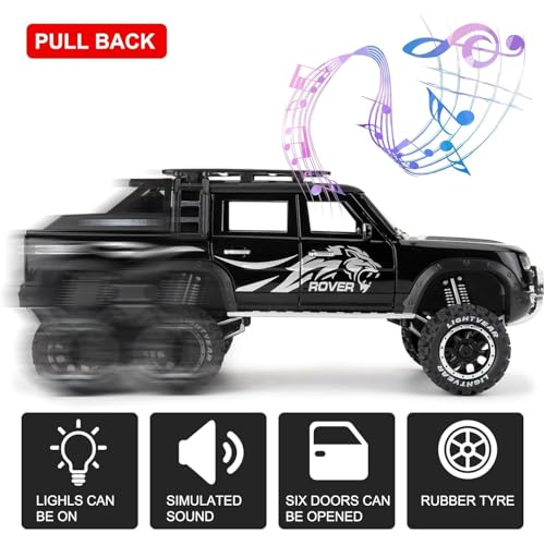 Image of 1:24 Scale Defender Toy Car 6 Wheel Diecast Metal Cars Model Defender Cars for Kids Boy Light Sound Pull Back Openable Door, White