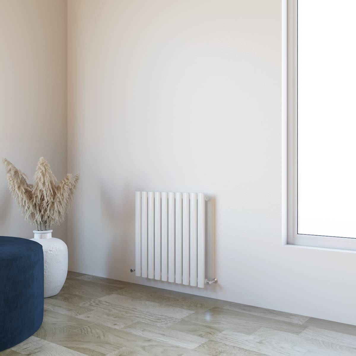 Huibathroom White Oval Column Radiator 600X590mm Horizontal Design Single Central Heating Rad