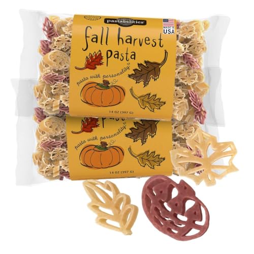 Pastabilities Fun Shaped Pasta for Kids - Fall Festival - Pumpkin and Leaf Holiday Theme, Non-GMO Natural Wheat and Vegetable Pasta, All-Natural, Kosher Certified, Made in the USA, (2 Pack, 14 Oz)