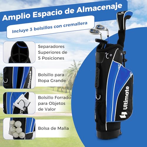 Miniatura 5 de Costway Set De Palos De Golf Para Niños 8-10 11-13 Años, Incluye Madera Fairway 3, Hierros 7 Y 9, Putter, Cubrepalo, Bolsa De Golf, Niños Y Niñas Amarillo Azul 8-10 Años