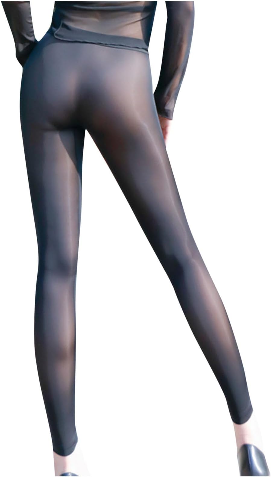 Women's Sexy See Through Sheer Mesh Pants High Waisted Ultra-Thin Perspective Tight Leggings