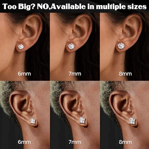 Jstyle 4 Pairs Stainless Steel Magnetic Stud Earrings for Men Women Silver Tone CZ Non-Piercing Clip On Stud Earrings Set 6-8MM3