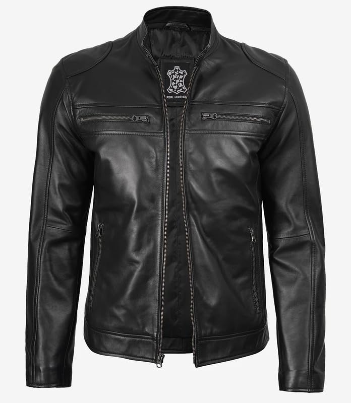 Image of Blingsoul Stylish Black & Brown Cafe Racer Leather Jacket For Men - Real Lambskin Leather Motorcycle Jacket Mens