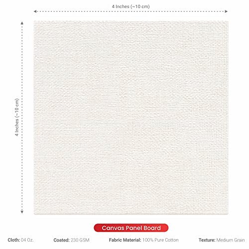 Image of Scholar Art Hobby Series 04 Oz (230 GSM) 100% Cotton Canvas Panel Board for Painting (White Blank Canvas Boards for Acrylic Paint, Oil Paint, Wet & Dry Media) | 04 inchx04 inch (10x10 cm), Pack of 4