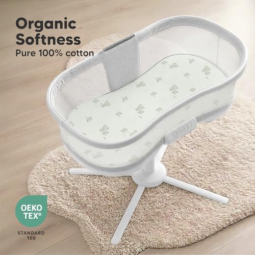 Image of 2pk Organic Bassinet Sheets, Compatible with Halo Bassinest (Elly) | 100% Cotton Bassinet Sheets for Boys, Girls, 30x18 Hourglass Baby Bassinet Mattress Sheets, Soft Breathable Sleeper Cover