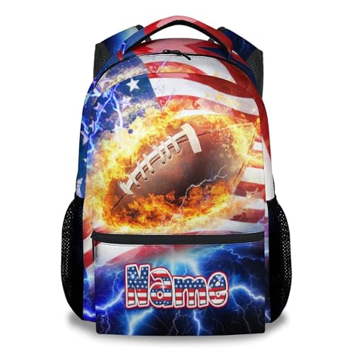 UNIKITTY Personalized Backpack for Boys, Football Backpack for Kids, Custom Back to School Gifts, 17 Inch Toddler Sport Theme Schoolbag, Primary Bookbag