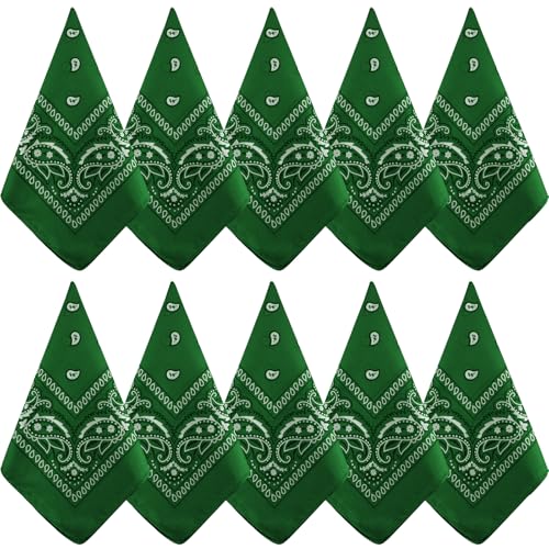 NACHLYNN Lot de 10 Bandana pour Homme/Femme, Bandana pour Homme Motif Paisley, Accessoire pour la Tête, Écharpe pour Cheveux, Poignet, Turban, Bandanas pour Femmes Biker, vert, 22 x 22 inches