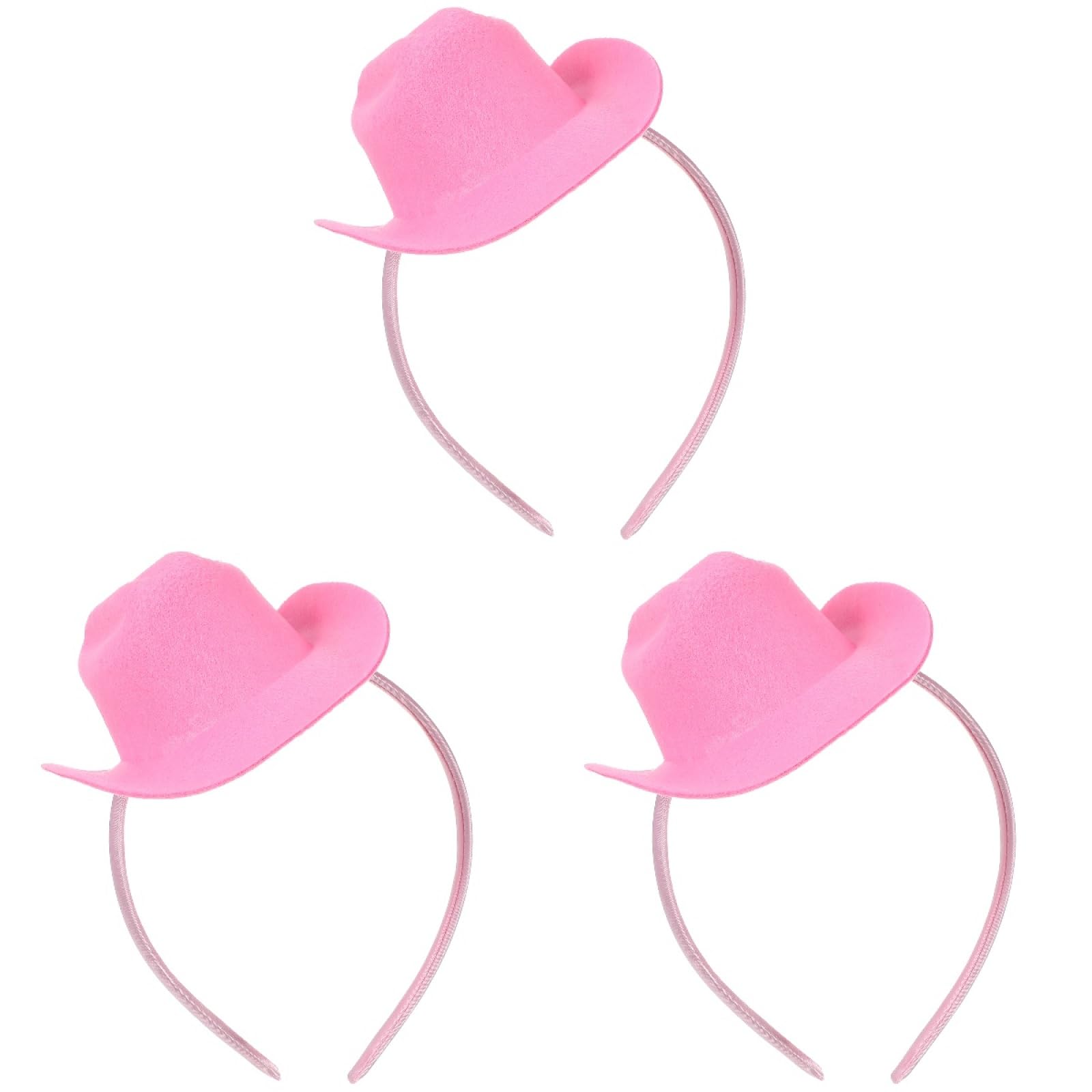 FRCOLOR 3Pcs Pink Cowgirl Hat Headband Tiny Cute Trendy Cowboy Mini Hat Headpieces Hair Accessories for Women Girls Tea Party Halloween Carnival Dress up