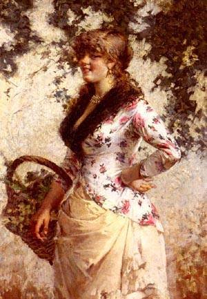Peinture à l'huile de style classique pour salon élégant tableau de jeune femme au vignoble