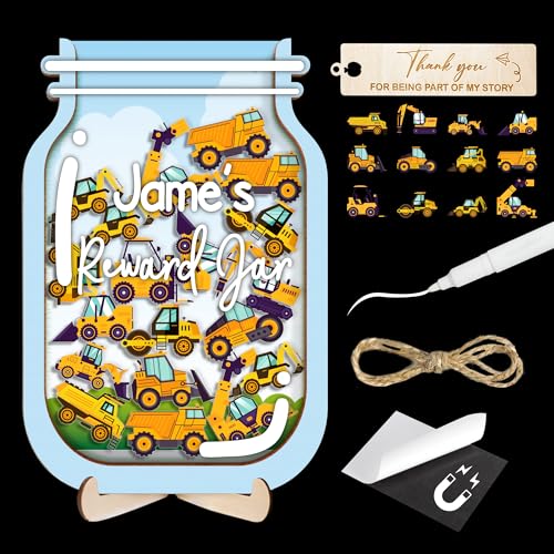 Image of 9 inch DIY Name 45 Construction Car Magnetic Reward Jar Gifts for Classroom Teacher Kids Potty Training Chore Chart Toddler Good Behavior Management Tools Back to School RWJ-03-CON-M