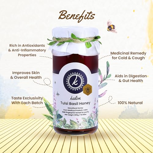Image of KALON 100% Natural Tulsi Basil Honey | NMR Tested | No Added Sugar and Preservatives | Mild Herbal Flavour with Little Sweetness - 300 gm