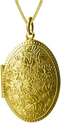 Usresu Family Photo Picture Oval Floral Pendant Locket Necklace Floral Charm Girl Gold Plated 17.55 inch