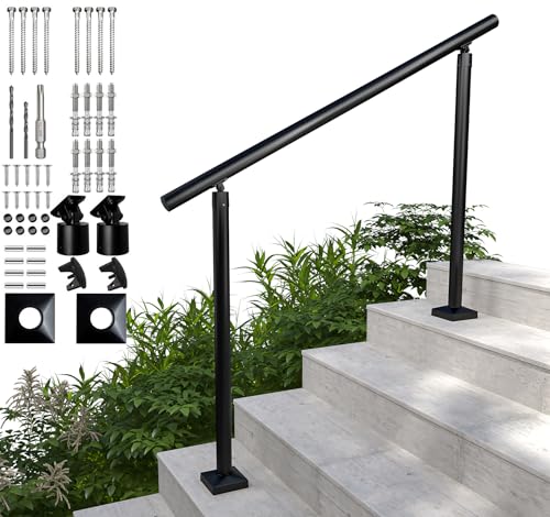Heavy Duty Aluminum Round Handrail for Indoor or Outdoor Steps & Stairs – Maximum Load Capacity 800lbs, 0-4 Steps Stair Handrail Kit, Porch & Deck (Textured Black, 4ft) by BH Railing - Used condition - US$89.39