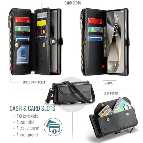 Strapurs Wallet Case Compatible with Samsung Galaxy S24 Ultra 5G RFID Blocking 10-Card Holder Soft PU Leather Magnetic Snap Strap Zipper Pocket Phone Case Fit for Galaxy S24 Ultra - Black by Strapurs - Used condition - Image 3
