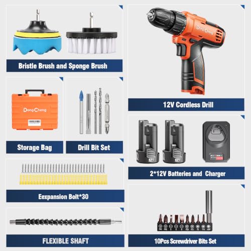 Image of DongCheng 12V Cordless Drill Machine with 2*2000mAh Battery + Fast Charger