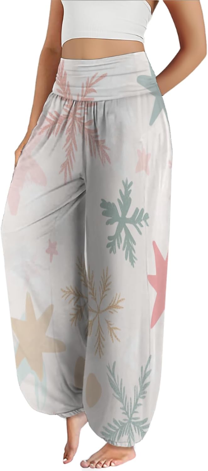 MARSVOVO Trendy Casual Pants for Women Lounge Pants Comfy Elastic High Waisted Yoga Wide Leg Trousers