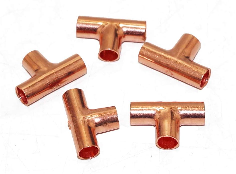 Equal Copper Tee C x C x C, Copper Pressure Pipe Fitting for Plumbing Supply and Refrigeration，Pack of 5 (1/4")
