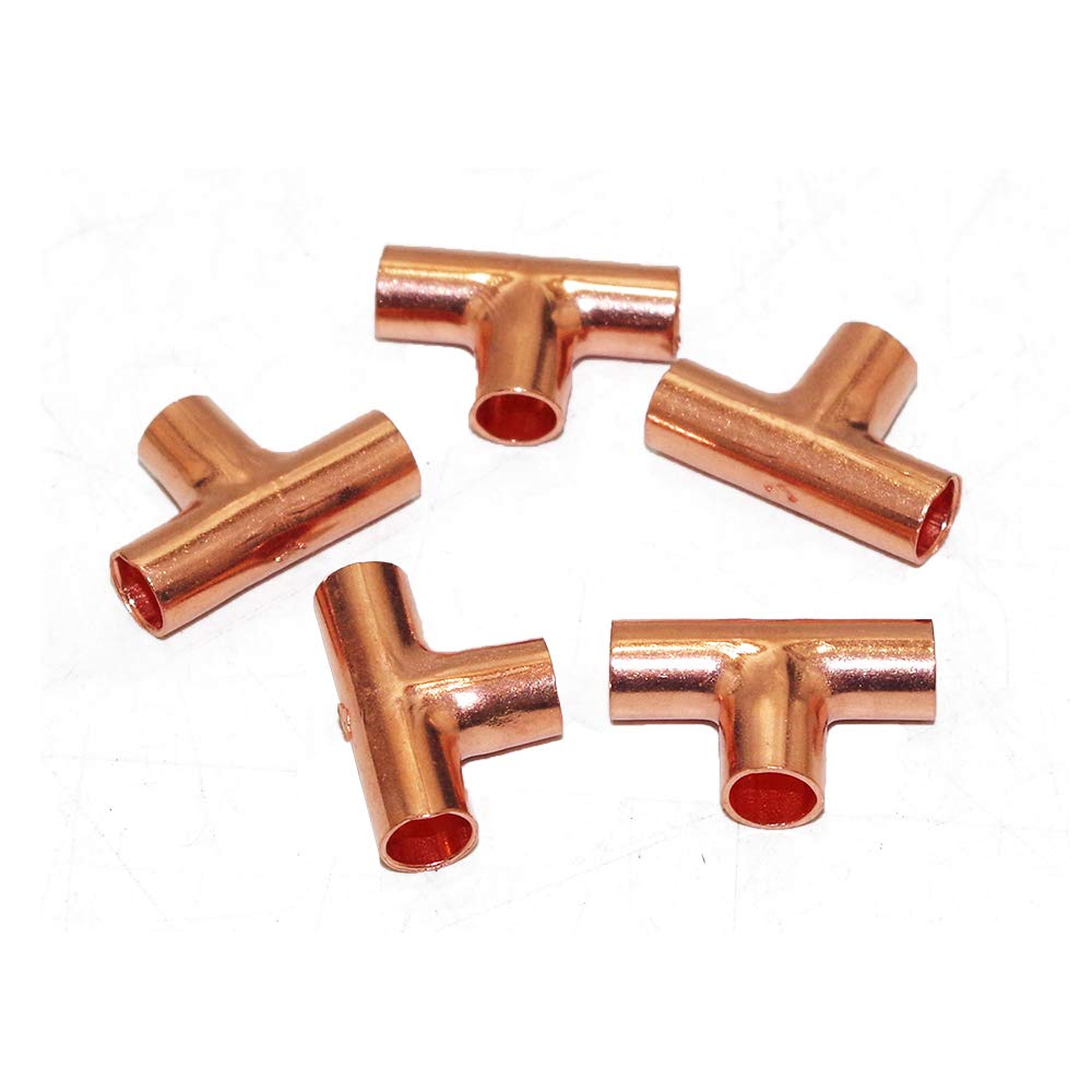 Equal Copper Tee C x C x C, Copper Pressure Pipe Fitting for Plumbing Supply and Refrigeration，Pack of 5 (1/4")