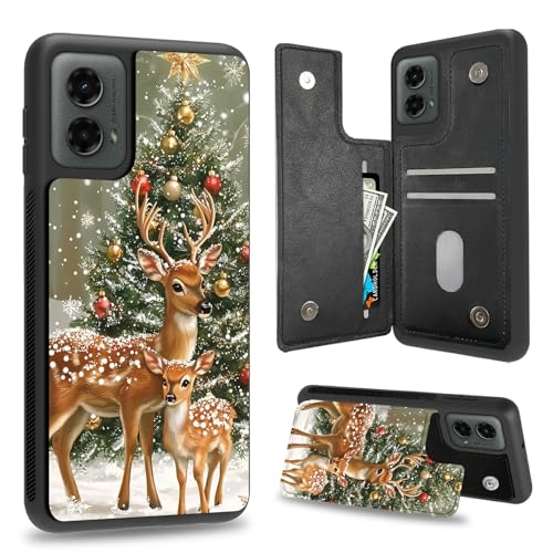 BFDHGQZC Beautiful Christmas Deer Wallet Case for Motorola Moto G Play 5G 2024 PU Leather Kickstand Shockproof Wallet Cover with Card Holder & RFID Protection for Women Men