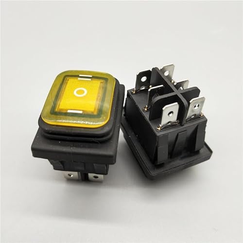 AUOQKQUT 1pc KCD4-203 20A/250VAC 30x22 6pin DPDT ON OFF ON 12V Yellow LED Light Rocker Switch