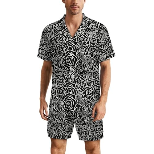 Mens Pajamas Set Button Down Short Sleeve Shirt Summer Silk Pj Short Set 2 Piece Loungewear Sleepwear Gift for Men