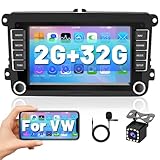 【2+32G】 Hikity Autoradio Doppel Din für VW Golf 5 6, 7 Zoll Bildschirm Touch Display Autoradio mit Navi Auto Radio Bluetooth Freisprecheinrichtung FM/RDS/WiFi Car Radio mit Rückfahrkamera