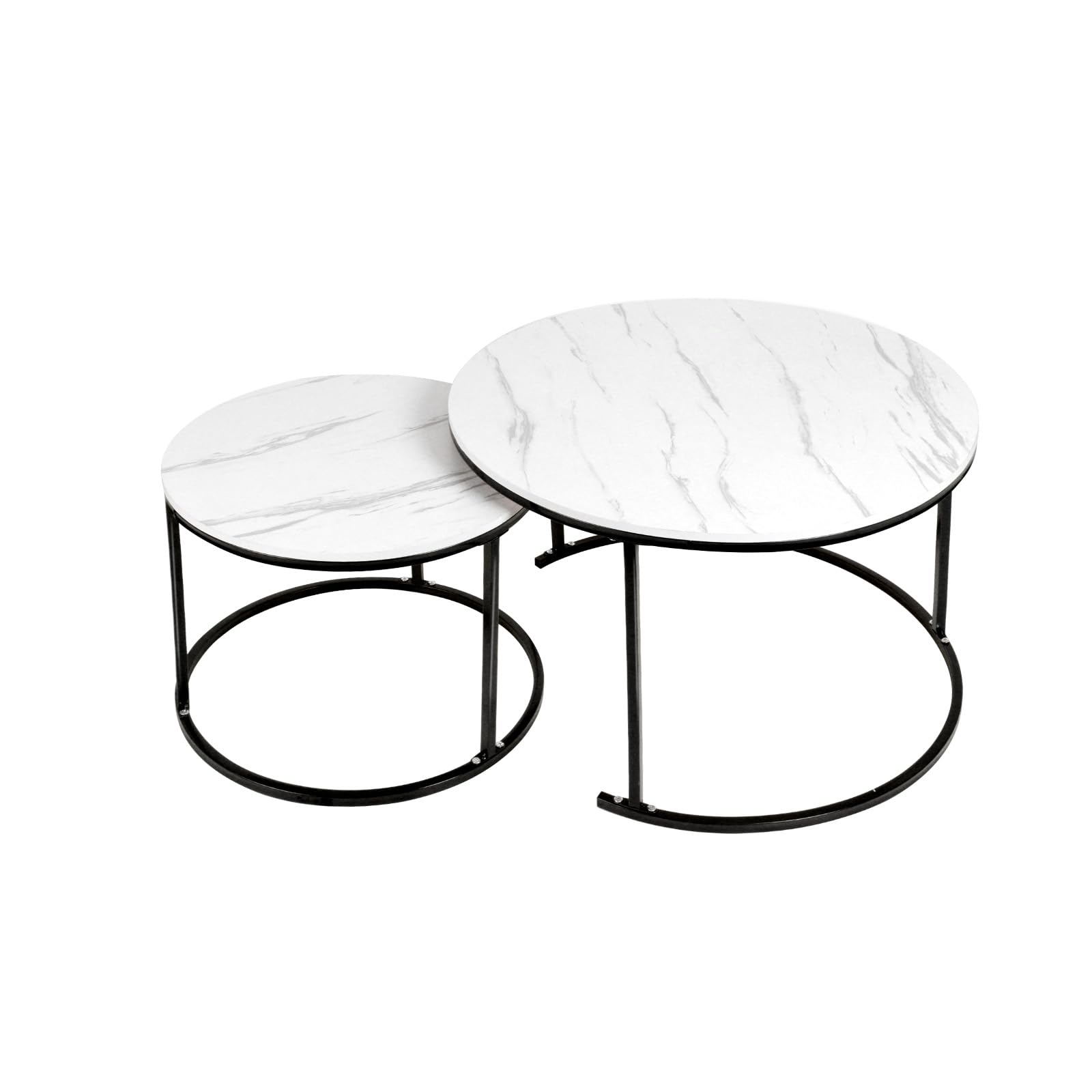 Table Basse Aspect marbre - Table d'appoint pour Salon - Diamètre 40 + 60 cm - Grande Ronde - MDF - pour Salon, Chambre à Coucher, Balcon-B (60 * 60 * 45 et 40 * 40 * 38) Marbre Blanc