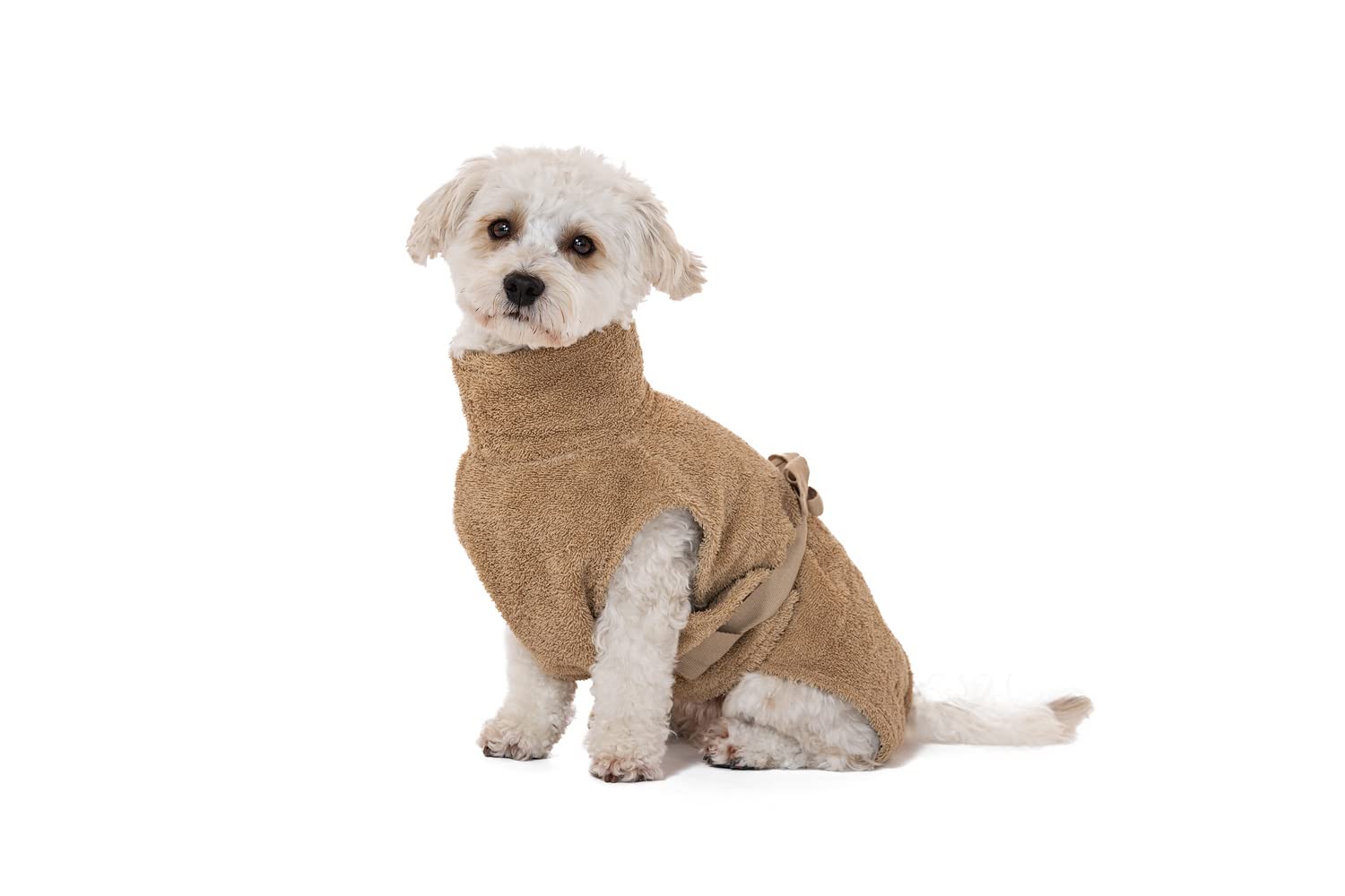 Lill's Hundebademantel, 100% Bio-Baumwolle, Organic, Sand (Beige/Creme) (XXS: 40 cm Rückenlänge)
