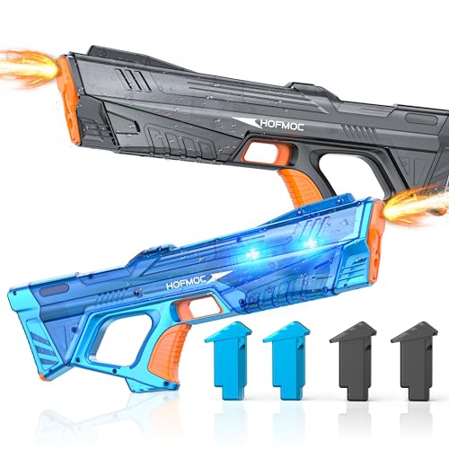Pistolet à Eau électrique pour Adultes et Enfants, Lot de 2 Pistolets, étanche IPX6, portée de 8 à 10 m, Remplissage Automatique, lumières LED, 4 Piles (1,5 h),...