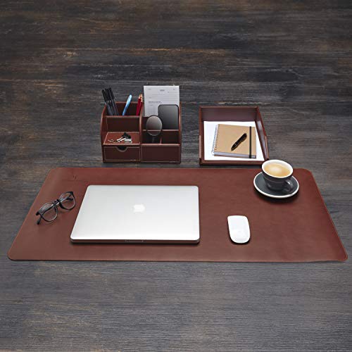 Gallaway Leather Desk Organizer Caddy- Office Stationery Storage Box Organizer, Holds Desk Supplies Like Business Card, Pen, Pencil, Mobile Phone, Men Office Desk Accessories (Brown, Large) #TOP7