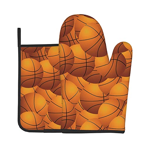 Cute Basketball Oven Mitts And Pot Holders Sets High Heat Resistant Oven Mitts With Oven Gloves And Hot Pads Potholders For Kitchen Baking Cooking Bbq Non-Slip Cooking Mitts #TOP1
