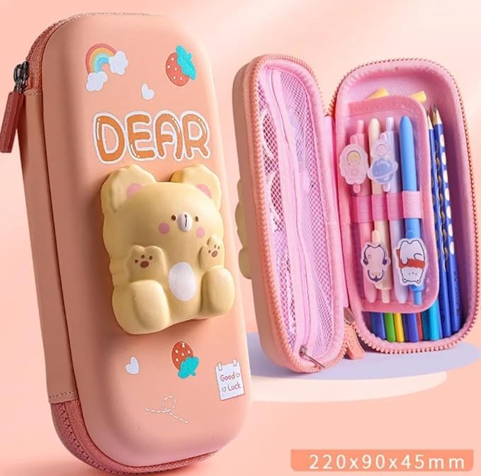 Image of 3D Eva Pencil Case for Kids - Dear Squishy Cartoon Large Capacity Zipper Pencil Case for Kids, Stationary Storage Box Pencil Holder Return Gifts for Kid (Dear Small)