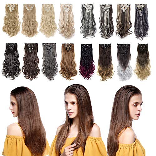 24 Inches Long Curly Full Head Clip in Synthetic Hair Extensions 8pcs 170g (24"-Curly, Light Purple)