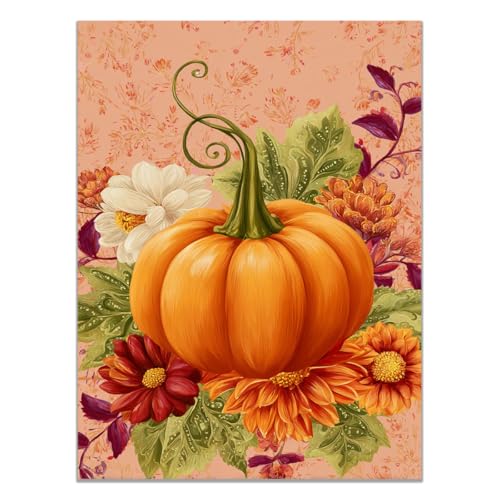 Tableau toile poster vintage effrayant de citrouille d’automne en grand format