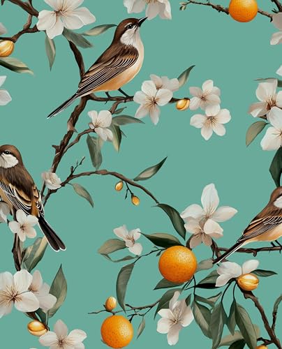 Laatse Vintage Floral Bird Wallpaper Peel and Stick 17.5" × 118", White