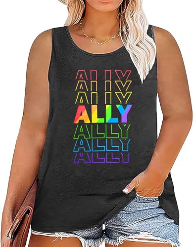 Women Plus Size Pride Shirt LGBT Pride Tank Tops Love Wins Lesbian Equality Tees Rainbow Ally Sleeveless Tee Tops(2-5X)