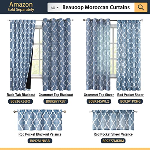 Beauoop Kitchen Cafe Valance Moroccan Tiles Print For Windows Geometric Small Blackout Curtains Room Darkening Rod Pocket Window Treatment For Living Room Bathroom,Blue, 50" W X 18" L, 1 Panel #TOP6