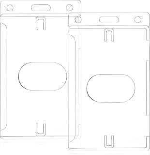 2 Pack Hard Plastic Badge Holder, Clear ID Card Holder Transparent Thumb Slot Vertical Hard Plastic ID Badge Holders for Badges Credit Card Proximity Key Lanyards