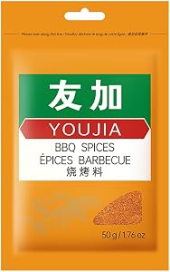 Youjia BBQ Spices Seasonings and Rub, a blend of cumin and chili spices, suitable for various ingredients such as chicken legs, lamb, tofu and salads as a dry dipping sauce. It can be re-sealed for storage, 50g.