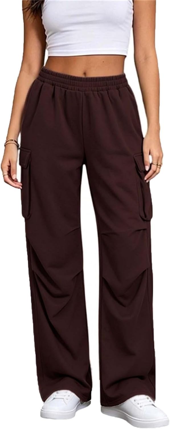 Women's Wide Leg Cargo Sweatpants Elastic Waist Casual