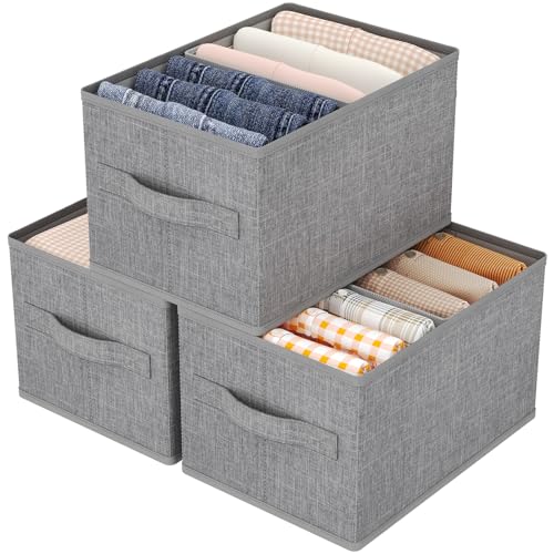 Lifewit Juego de 3 cajas de almacenamiento plegables para armario con divisor extraíble, cajones de almacenamiento de tela con asa para ropa, pantalones, calcetines, 30 x 21 x 18 cm