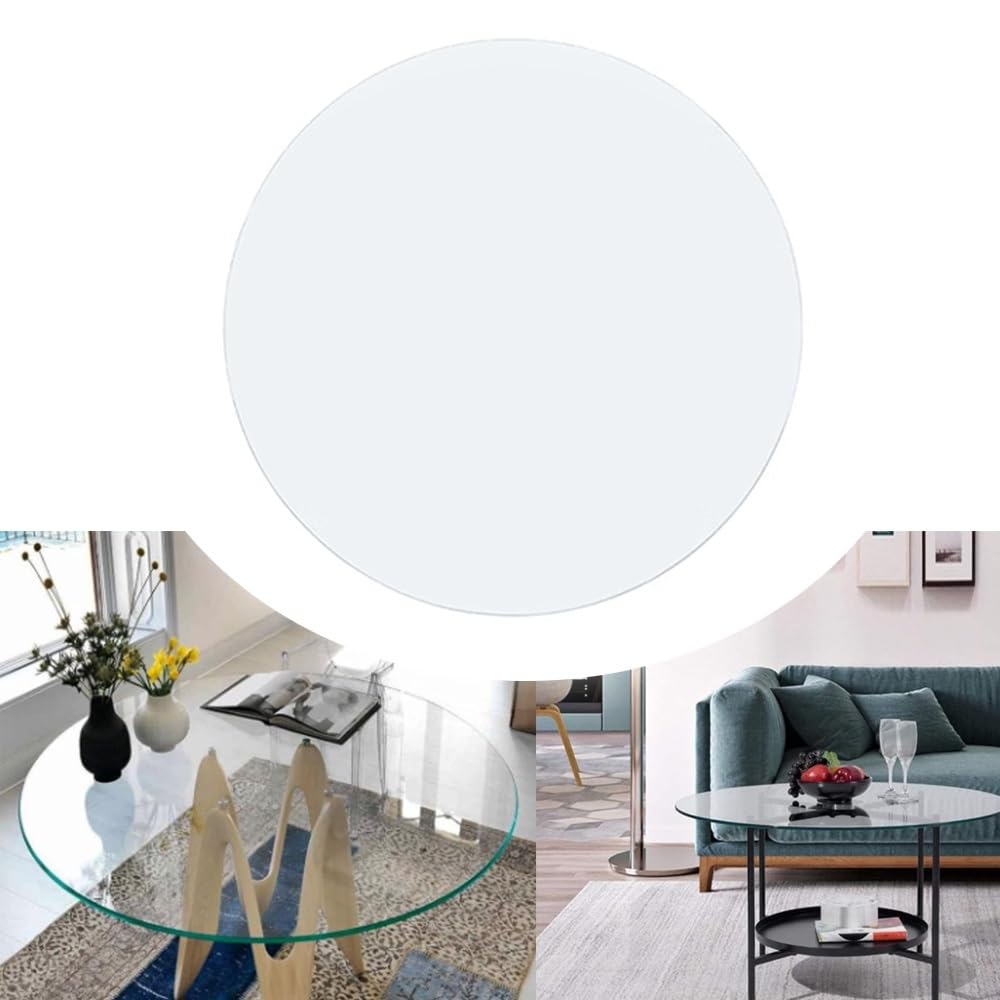 BERWDUXA 11-40inch Tempered Glass Table Top Round, Clear Table Top, Patio/Dining/Coffee Glass Tops, Flat Polished Clear Glass, Tabletop Protector(