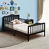 Costzon Toddler Bed Classic Wood Kids Bed Frame wDouble Safety Guardrail Low to Floor Design Wooden Slat Support Fits Full Size Crib Mattress Bedroom Furniture for Boys Girls Black