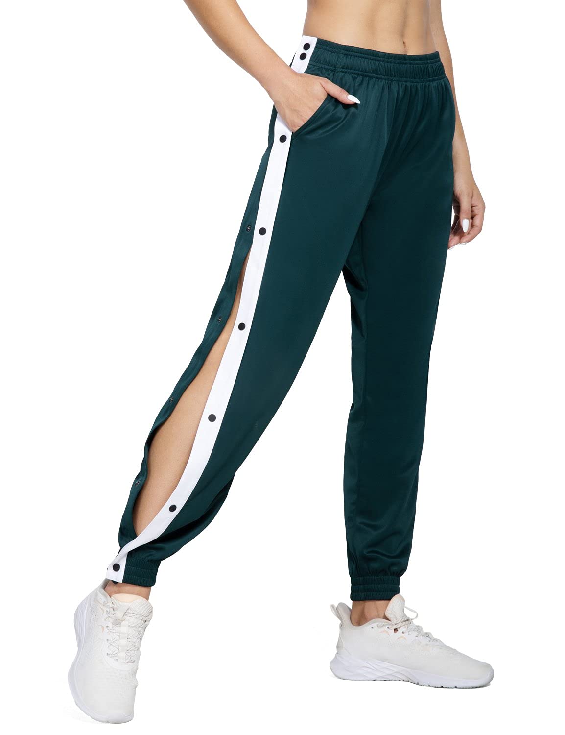Women's Tear Away Warm Up Pants Active Workout Tapered Sweatpants with Pockets