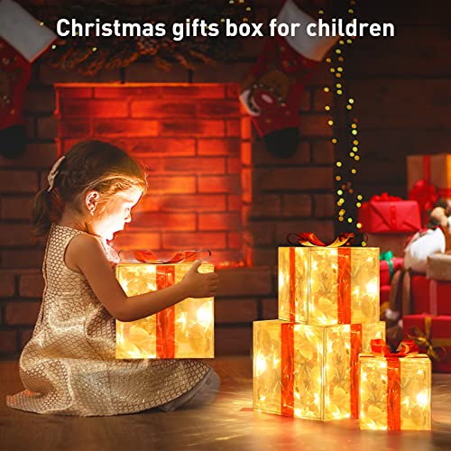 ELKTRY 3er LED Weihnachtsdeko Geschenkboxen, PVC Wasserdicht mit Schleife – Ansicht 6
