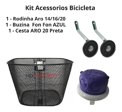 Acessorios Bicicleta Buzina Rodinha Cestinha Aro 20 Preta (Azul)