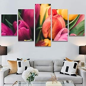 SIGNWIN 5 Panel Canvas Wall Art Pink Petals...