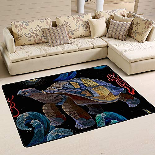 Grand tapis de salon tortue océan tropical Ruchen en velours corail pour la maison 152x99cm - 3